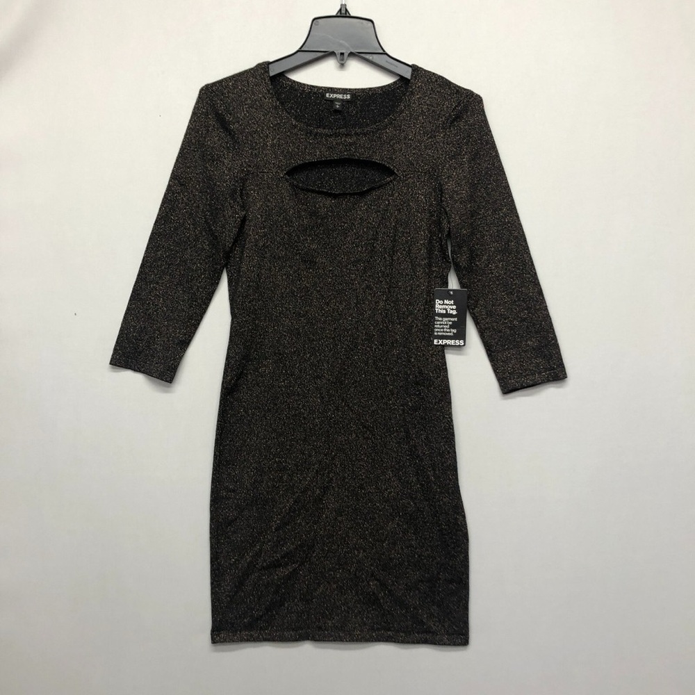 Express Gray Bodycon Dress with Cutout Detail metallic